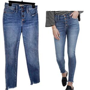 MADEWELL 10" Button Front High Rise Frayed Hem Skinny Jean Size 6/28